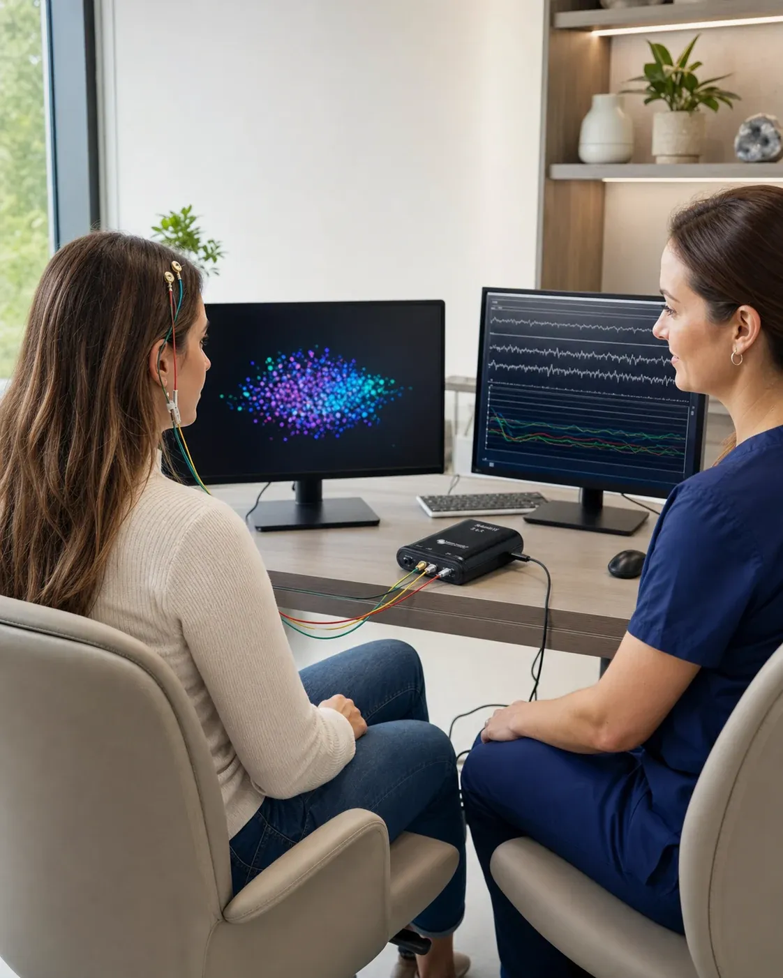A patient completing Neurofeedback Training with a BrainMaster Atlantis II system